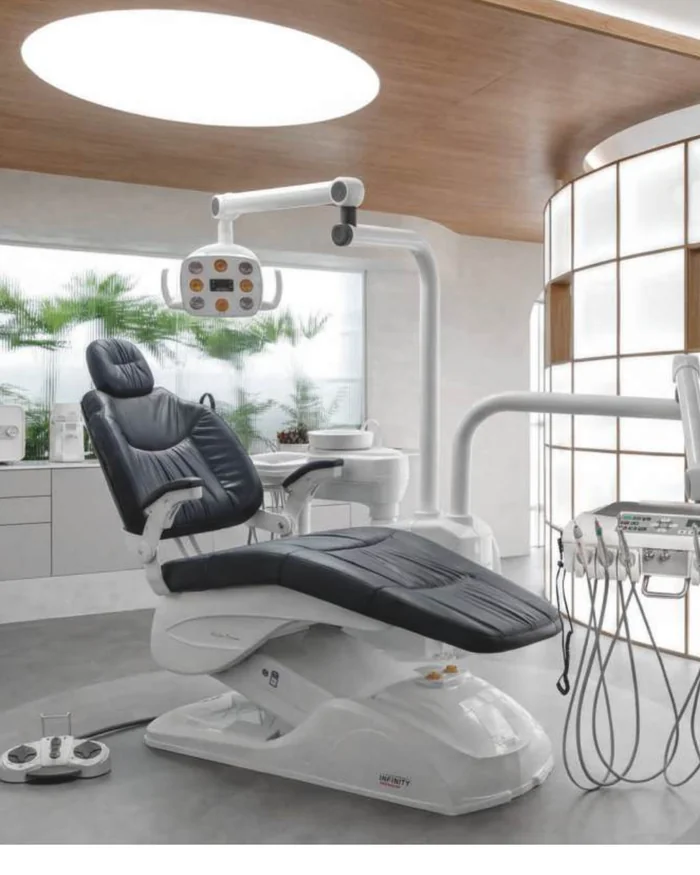 Cadeira odontológica Olsen Infinity White Edition, estofado preto, revenda autorizada SAS