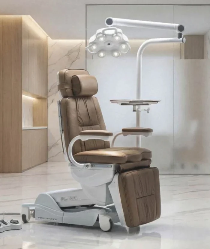 Cadeira odontológica Olsen Performance White Edition, estofado marrom, revenda autorizada SAS